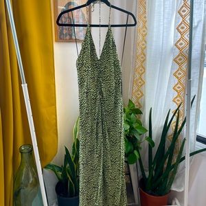 AFRM Cherry Halter Midi Dress Neon Lime Green Leopard